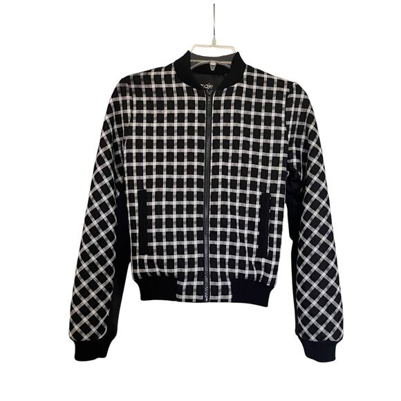 Maje Black White Check Plaid Zip Up Bomber Jacket Women’s Size 36/Small - Picture 2 of 9